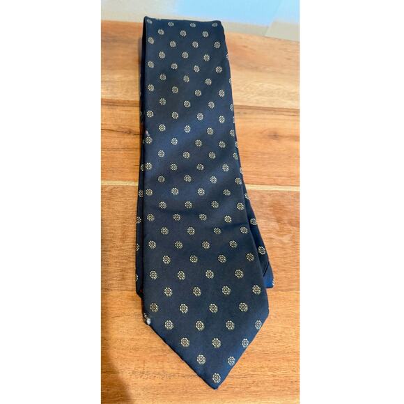 Vintage Kuppenheimer Italian Silk Neck Tie Geometric Pattern Blue White Preppy - Picture 1 of 4
